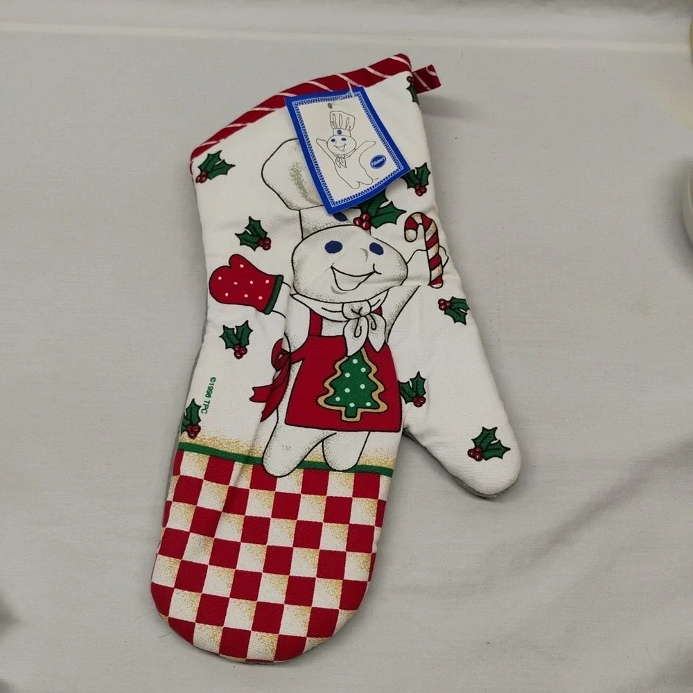 NWT Pillsbury Doughboy Warm‎ Greeting Christmas Oven Mitt & Hand Towel 1998